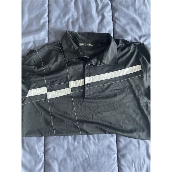 Travis Mathew Striped Print Golf Polo Performance Shirt Men's Large Black - Picture 7 of 7